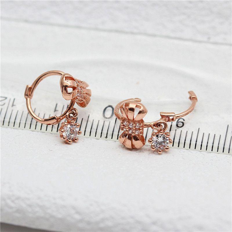 Exquisite Russian 585 Purple Gold Smart Zircon Earrings Fashionable Rose Gold Plated Niche Ins Bow Earrings