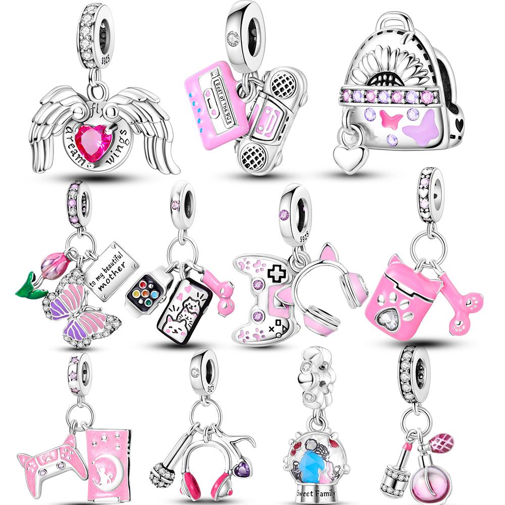 Copper Pink Earphone Schoolbag Perfume Charms Fit Original Bracelet For Women Jewelry Banquet Party Making