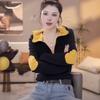 Fashionable Women's Hooded Color Block Pullover Coat with Zipper Simple