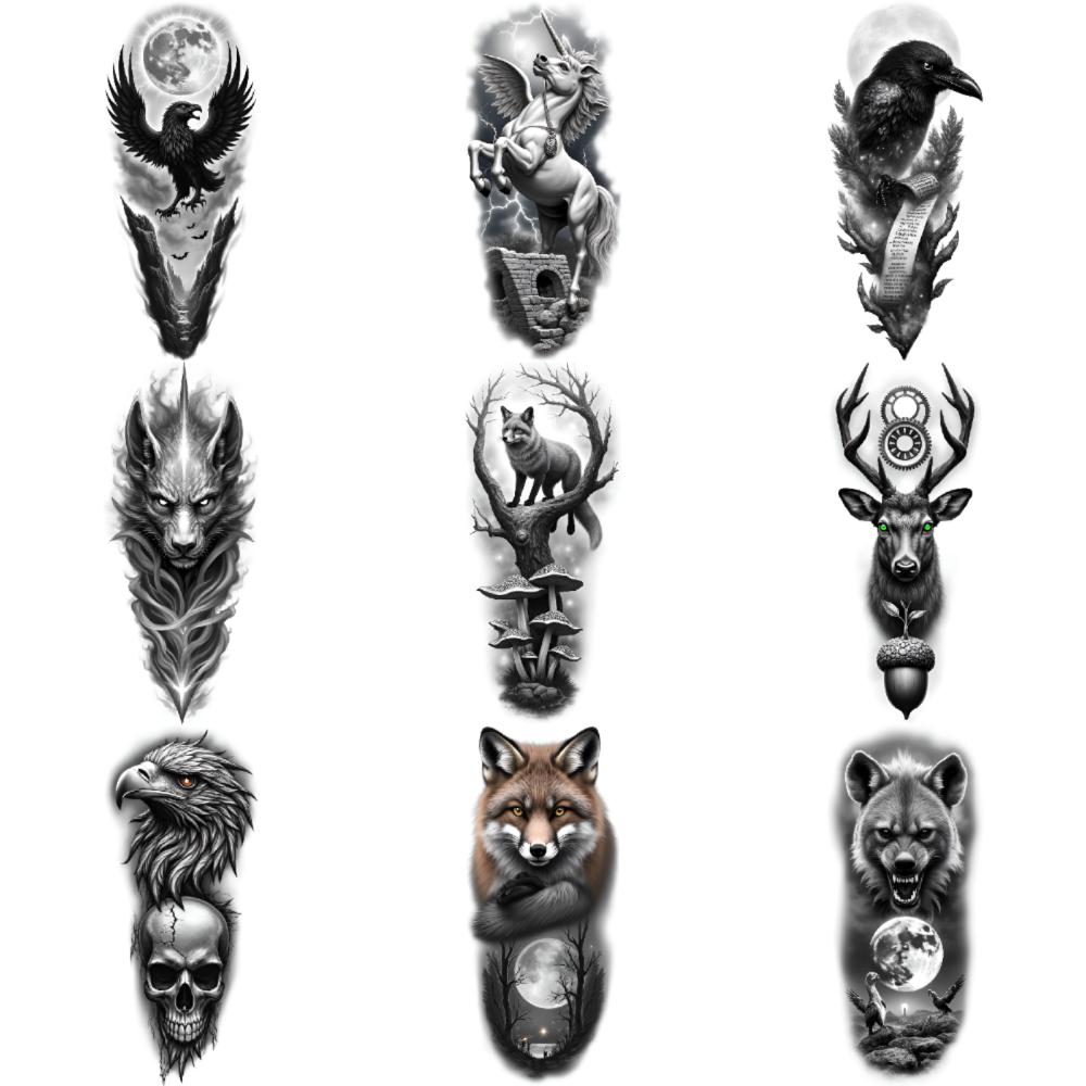 3pz Tatuaggio Temporaneo Tatuaggio Aquila Tatuaggi Temporanei Realistici Tatuaggio Lupo Impermeabile Lunga Durata Adesivi per il Corpo per Braccio Maschile