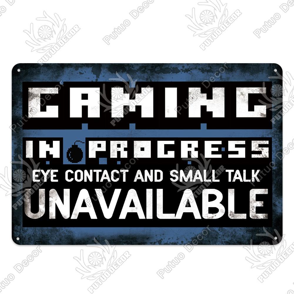 Decor Funny Gamer Metal Signs Vintage Tin Sign Gamer At Work Retro Signs for Home House Club Game Room Man Cave Wall Decor