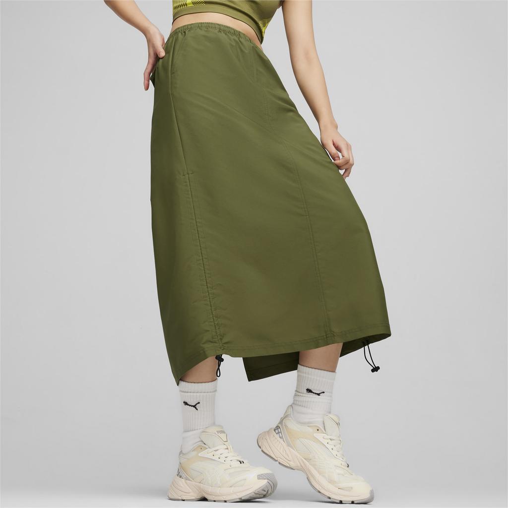 Puma Dare To Solid Color Mid Waist Loose Hem Design Casual Long Skirt Women skirts Green 624293-33