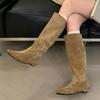 Fashion New Fashion Flock Women Knee High Western Boots With Low Heel Female Slip On Footwear Pointed Toe Ladies Long Booties Shoes