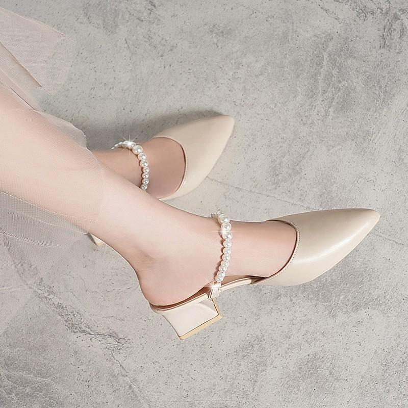 Coarse Heel Pointed Cold Slippers Women's Summer New One-pedal Soft-soled Temperament Breathable Women's Single Shoes