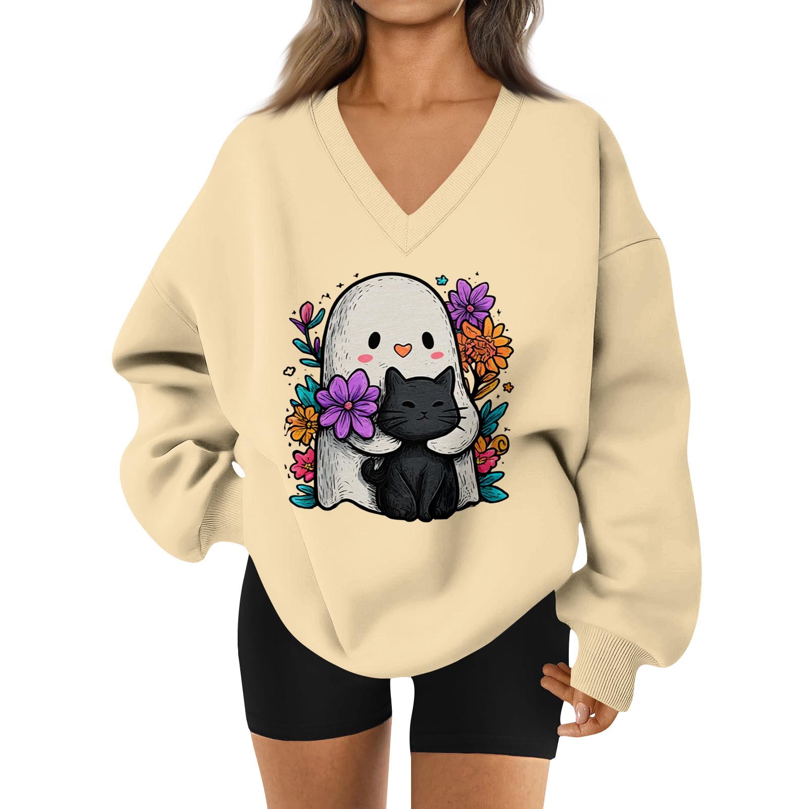 

Women s V-neck Dropped Shoulder Halloween Print Sports Sweatshirt Top L