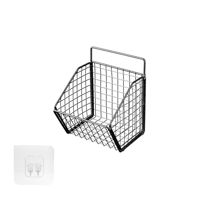 1/2/3 Grid Wall Mounted Kitchen Shelf Organizer Metal Rack Pantry Storage Garlic Ginger Basket Carbon Steel Hanging Wire Basket