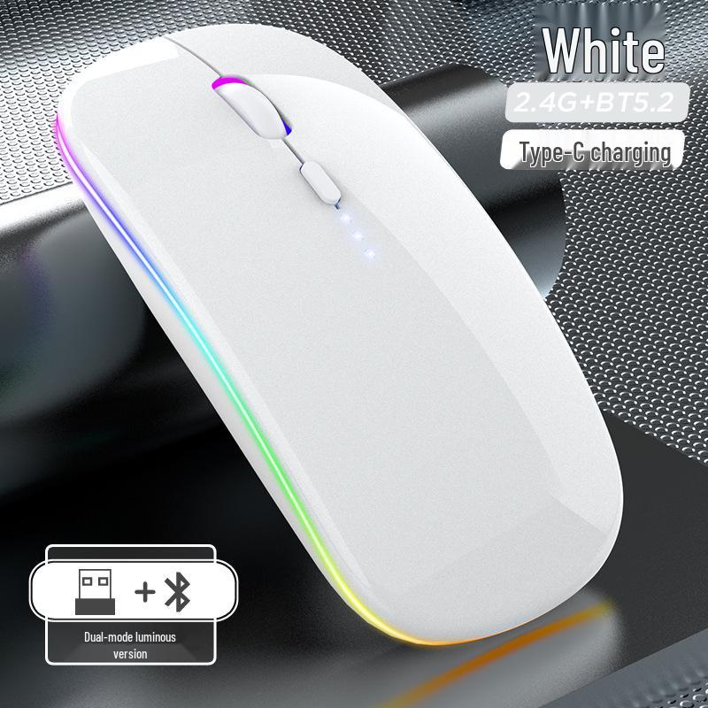 Wireless Dual-Mode Silent Bluetooth 2.4G Photoelectric Mouse with Rechargeable Power Display.