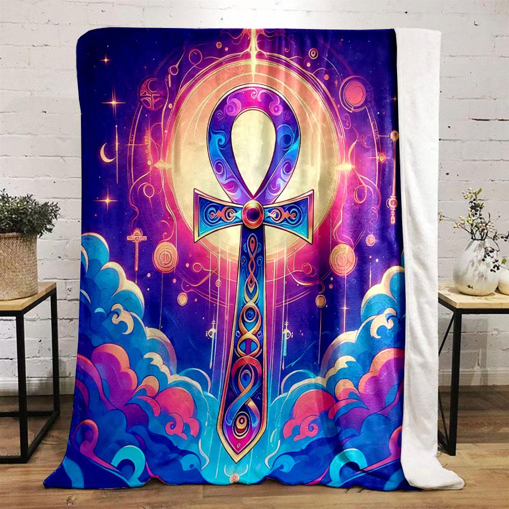 Mystical Ankh in Cosmic Glow print blanket soft and cozy perfect for the living room bed sofa or a nap,gift