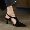 Fashion NEW Summer Women Sandals Pointed Toe Thin Heel Shoes Sexy High Heels Elegant Sheep Suede Leather Shoes for Women Party Shoes