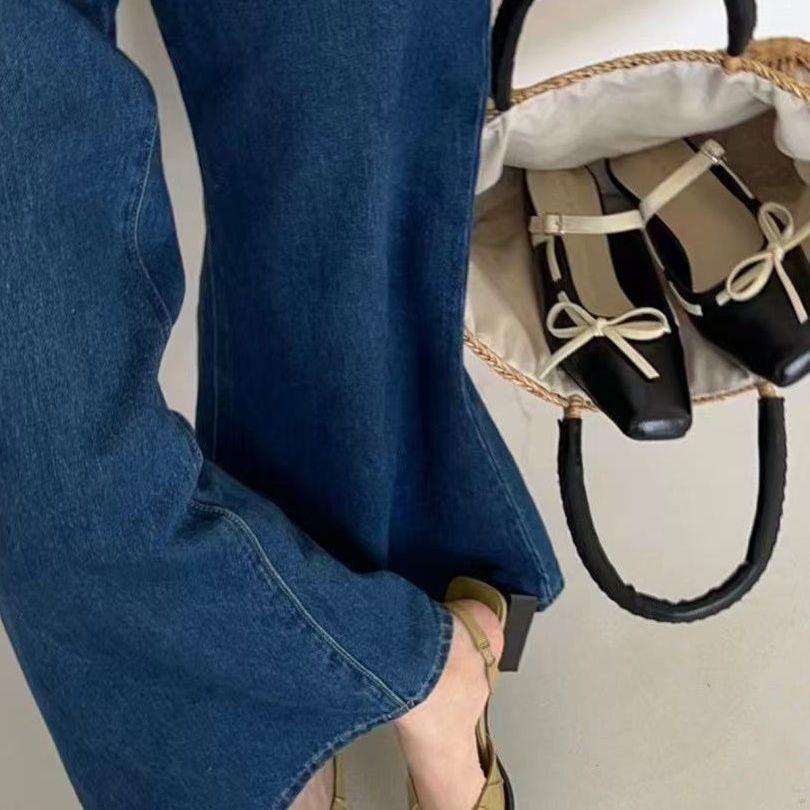 Retro Simple Temperament Pointed Head Bag Head Sandals Women'S Summer Thick Heel Back Strap Low Heel Casual Cool Single Shoes