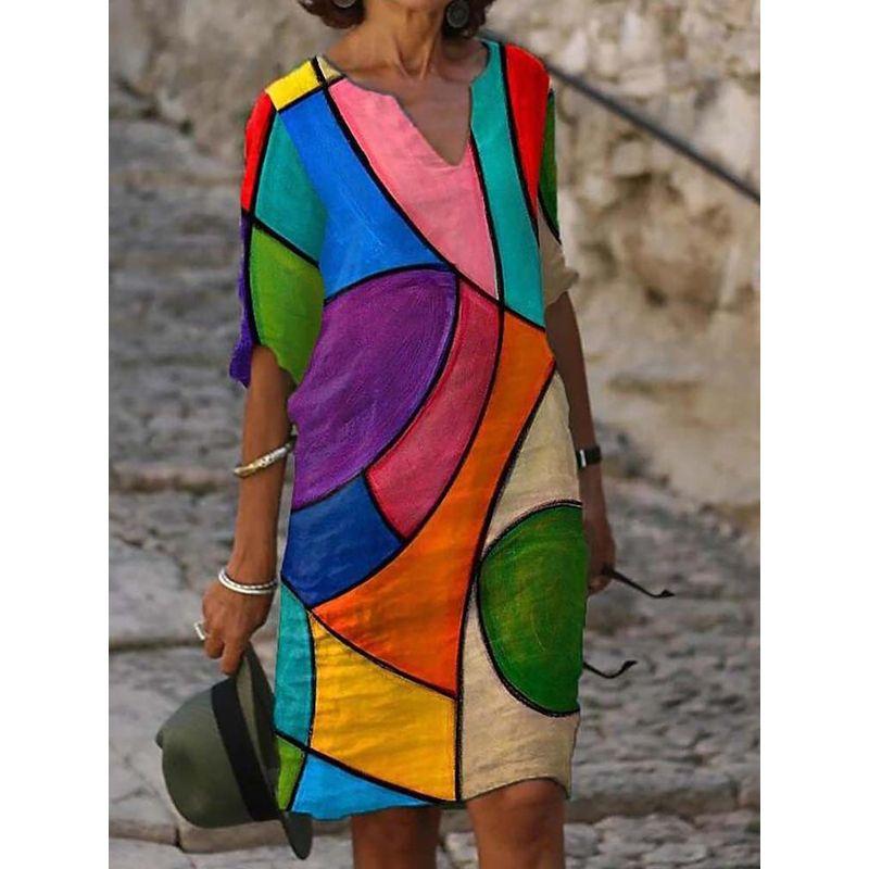 

2022 A- Line Dresses Female Vintage Button Loose Dress Dress Photo Color 6 XXXL