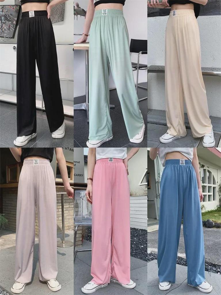Women's High Waist Ice Silk Wide-Leg Pants - 2024 Spring/Summer