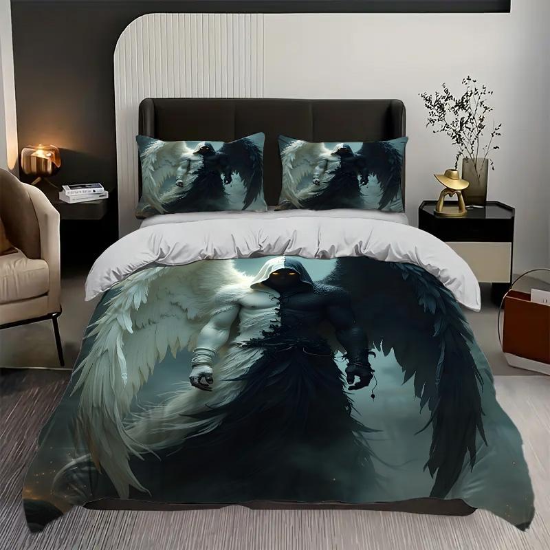 Teufel Engel Muster 3D Gedruckter Bettbezug Elegant Fantasy Cooler Stil Bettdeckenbezug Set Weiches Bequemes Bettwäscheset Kissenbezüge