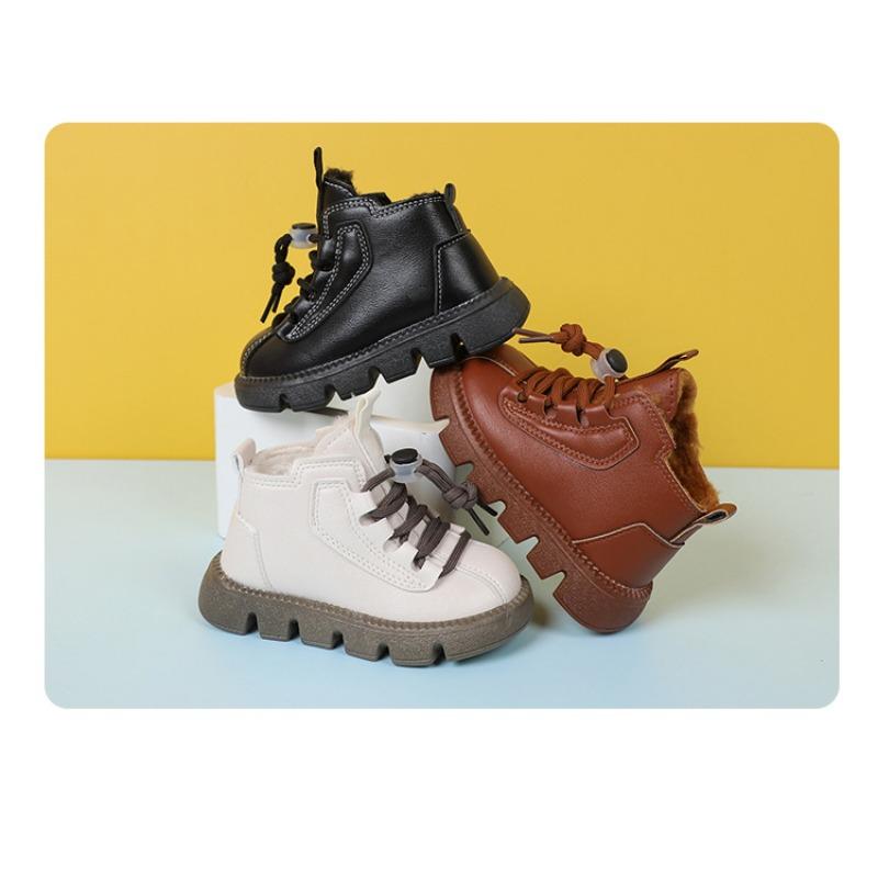 Children's Winter Warm Snow Boots Fashion Non-slip Waterproof Children's Cotton Boots Leather Top Waterproof and Thick Cotton Shoes for Students