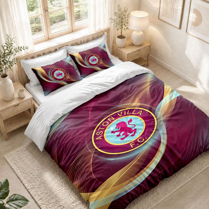 Set Biancheria da Letto 1 Copripiumino 2 Federe Stampa Calcio Aston Villa Camera da Letto Decorazione Casa