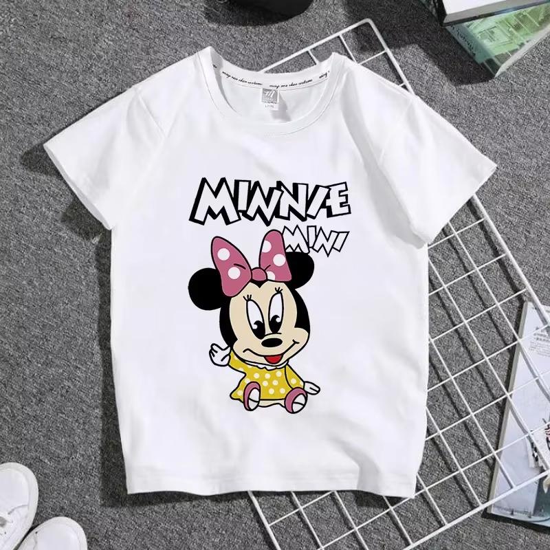 Cartoon Cute Mickey Summer Childrens Cotton Tshirt Y2K Harajuku Casual Tshirt Top Street Fashion Unisex Women Clothing