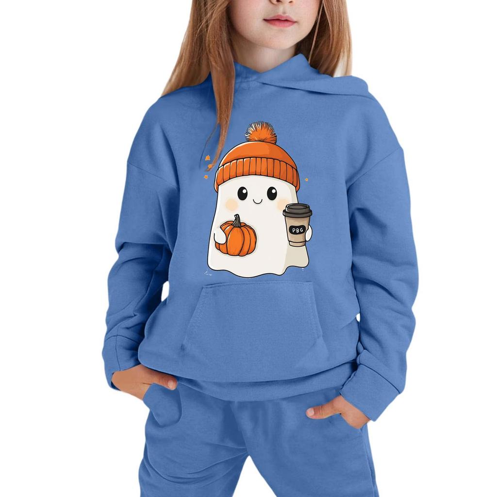 Kids Hoodie Sweatshirt Halloween Ghost Print Pullover Long Sleeve Hooded Top for Boys Girls Soft Comfortable Casual Wear