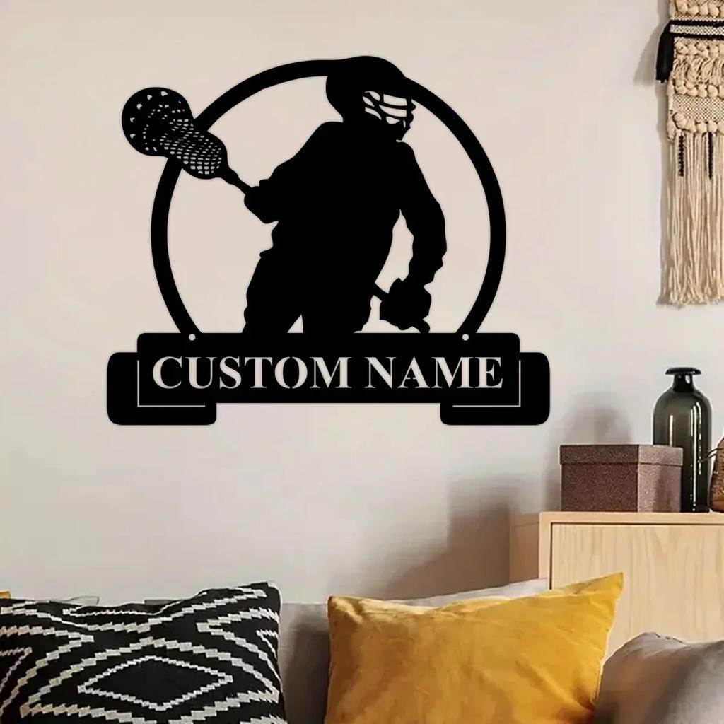 Metal Wall Art for Living Room, Personalized Name Sign, Rustic Farmhouse Decor, Gift for Lacrosse Player