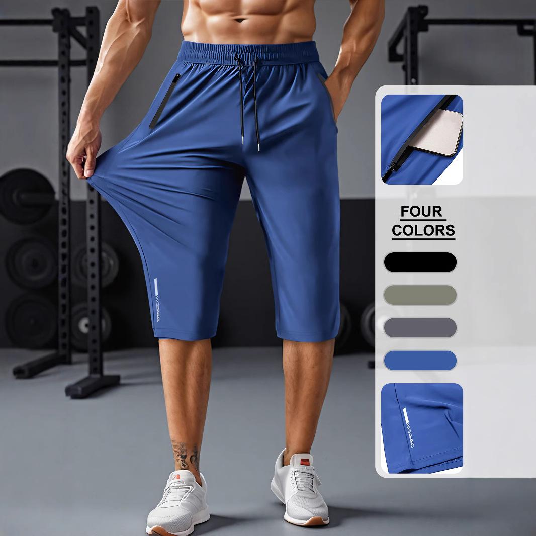 

Летние повседневные брюки из ледяного шелка, эластичные, быстросохнущие, длиной семь восьмых, мужские шорты XXL синий