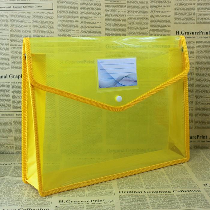 

B4A4 Transparent Korean-Style Document Folder: Creative Waterproof File Bag with Business Card Holder and 3D Edge Seal 285x365x65mm жёлтый