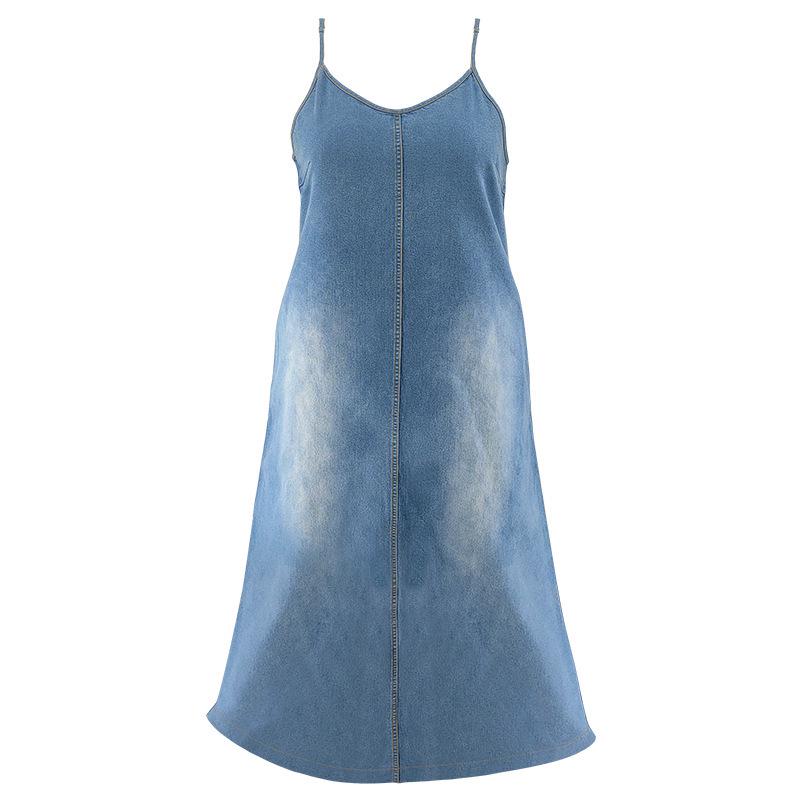 Plus Size Women's Denim Strappy Long Dress
