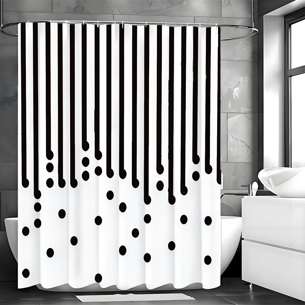 Black Line Dot Shower Curtain, Bathroom Decorative Shower Curtain, Waterproof Shower Curtain with Hooks