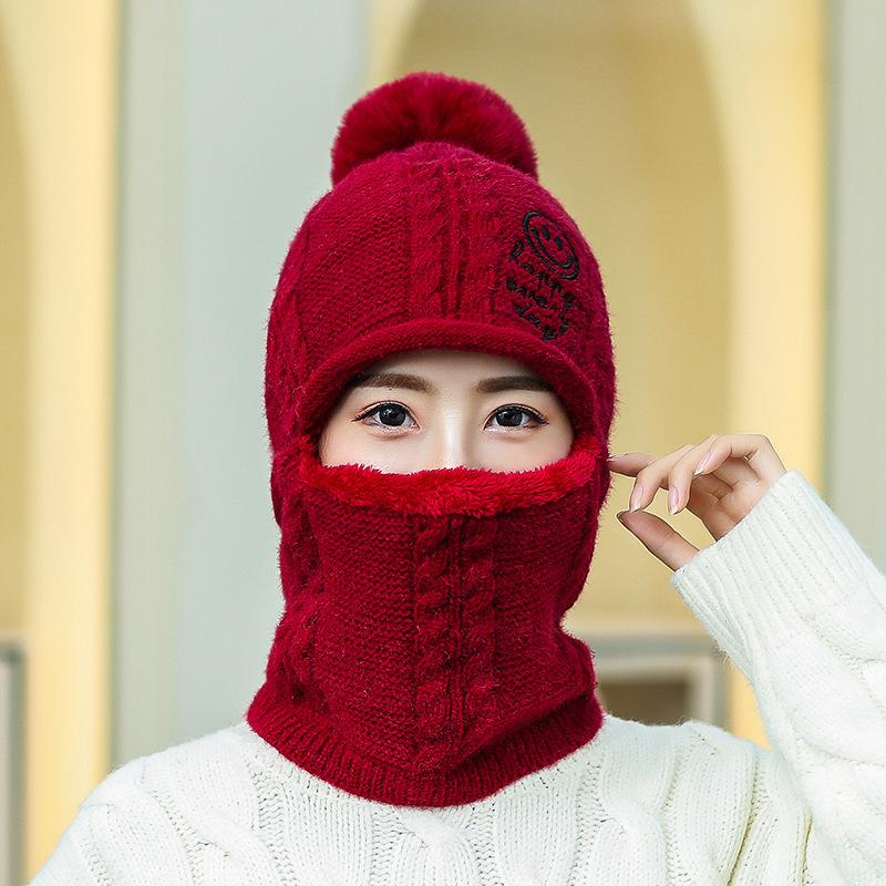 Fleece verdickte integrierte Wollmütze Damen Winter Kälte Schal einteilige Mütze Outdoor Radfahren Wollmischung Mütze
