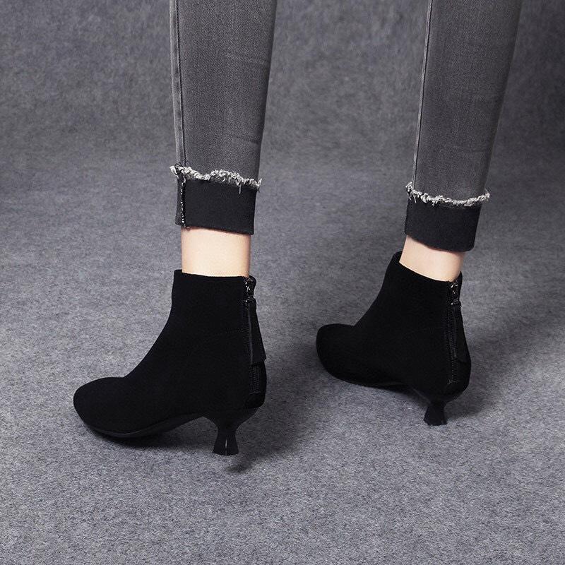 Pointed Stiletto Short Boots Autumn and Winter New Simple Temperament Sheepskin Rear Zipper Ankle Boots Fashion Boots
