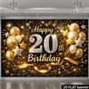 2D 20th Birthday Black Gold Backdrop for Men Women Birthday Party Background