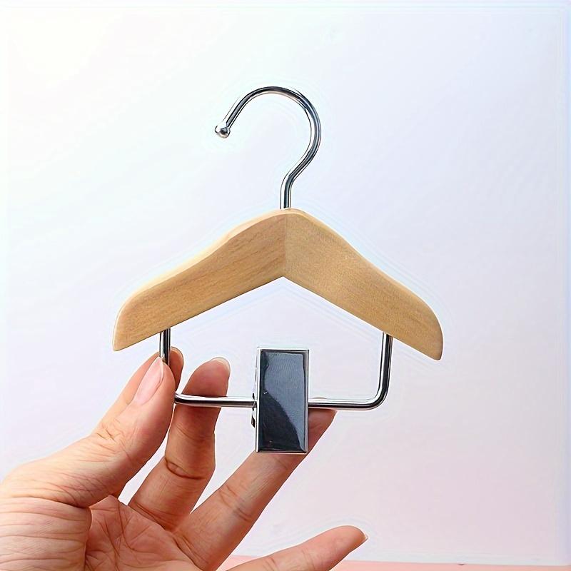 3PCS Mini Wooden Clothes Hangers with Stainless Steel Clips - Pet Apparel & Accessories Hanging Storage Rack, Polished Finish, Space-Saving Design
