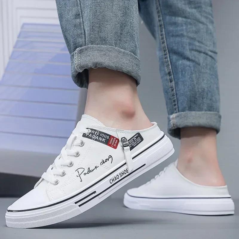 2025 Summer New Breathable Baotou Half Slippers Men's Versatile Casual Canvas Board Shoes Outdoor Lightweight Sports Shoes