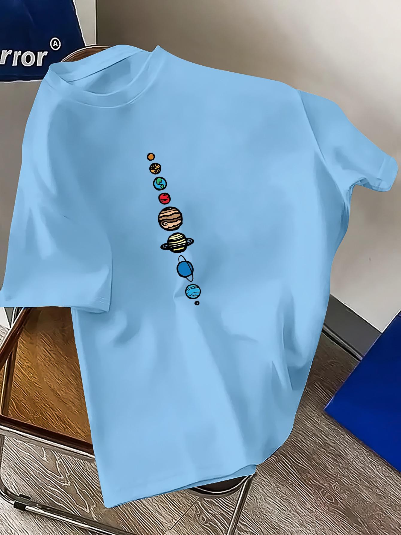 

Men s T-Shirt - Vibrant Green Geometric Planet Print, Regular Fit Round Neck Casual & Sporty Summer Tee for Outdoor Activities 4XL