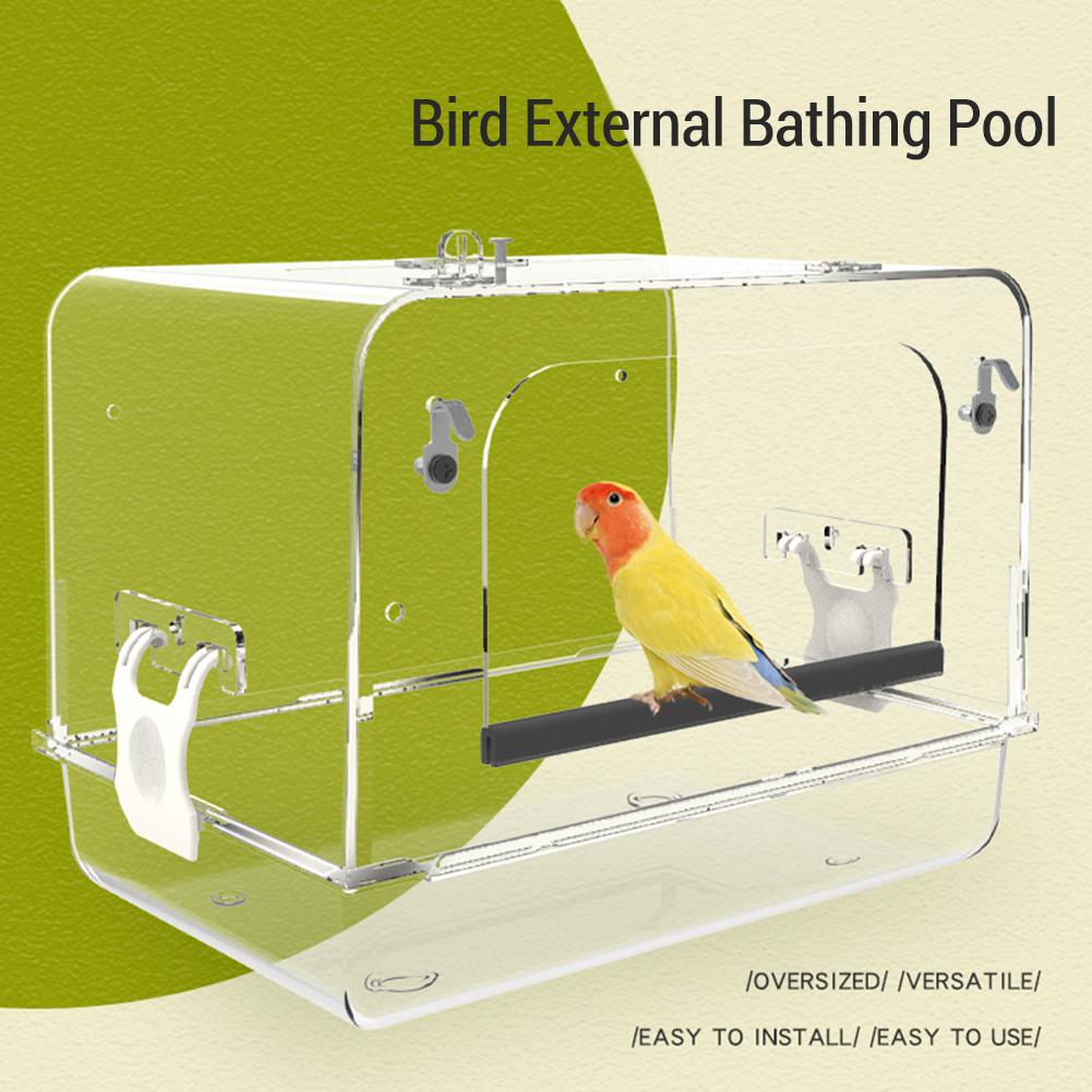 1PCS Bird Bath Box For Cage Bird Large Detachable Bathtub Shower Box Parrot Acrylic Clear Hanging Bath Box With Anti Slip Strip
