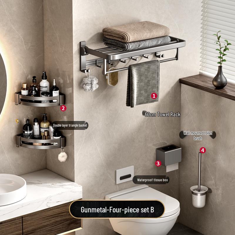 Gun Gray Punch-Free Space Aluminum Wall-Mounted Bathroom Towel Rack