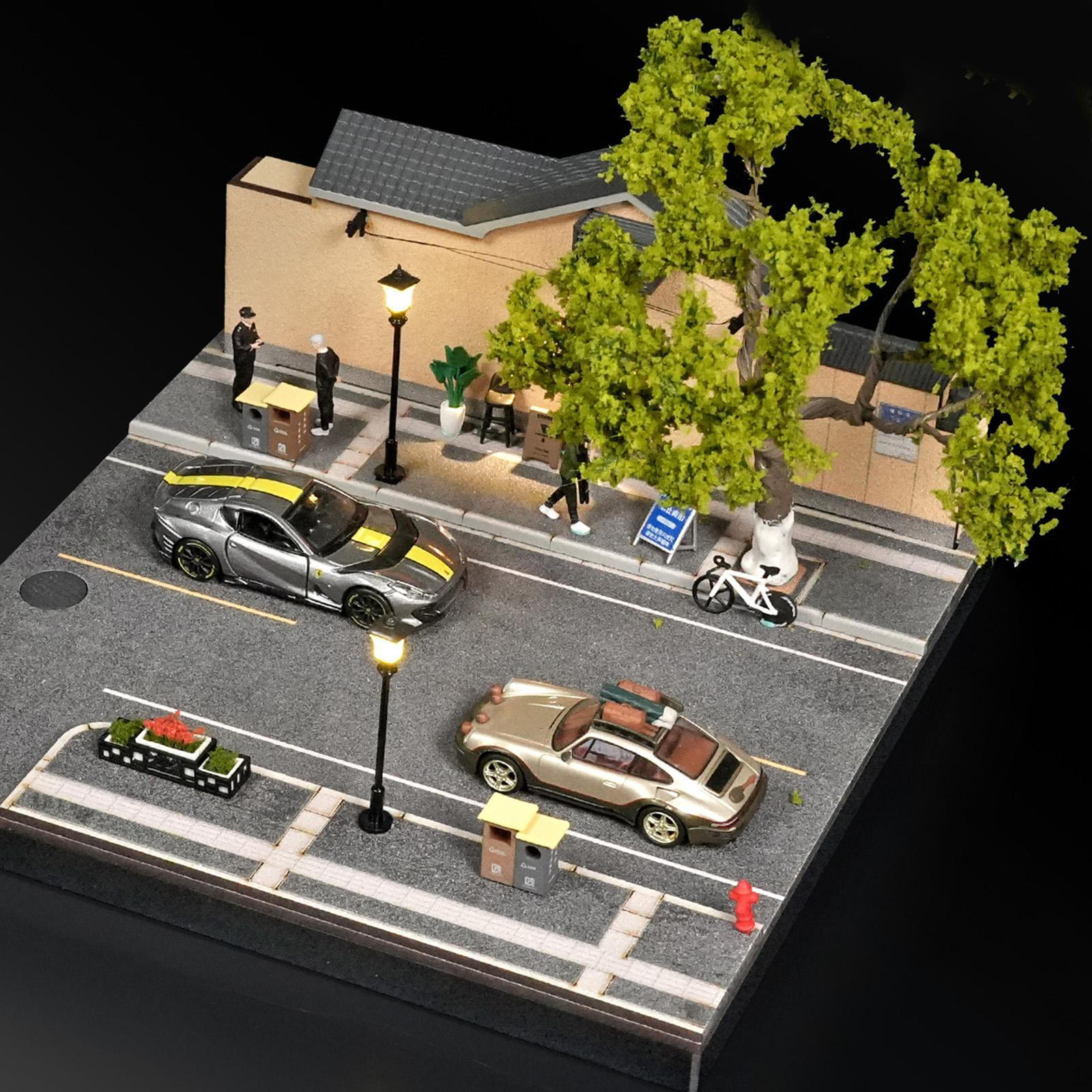 

1/64 Scale Model Car Display Case,Toy Storage Cafe Diorama with Light Decoration Photo Prop