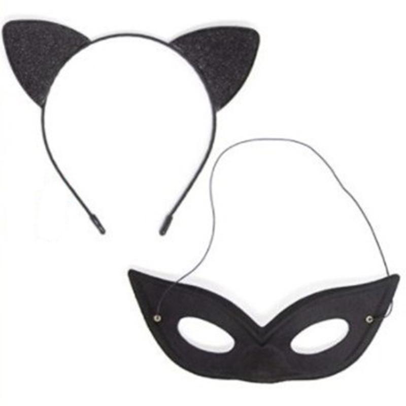 Elegancka Opaska na Głowę z Kocimi Uszami z Regulowaną Futrzaną Maską na Halloween, Cosplay i Imprezy Kostiumowe