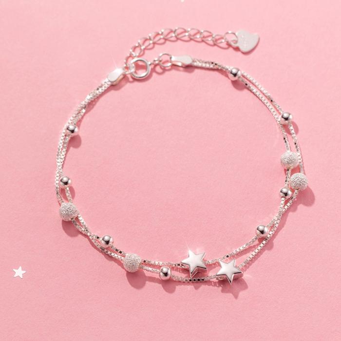 925  Silver Heart Shaped Bracelet for Women Vintage Korean Versatile Blue Crystal Charm Bracelets Original Party Jewelry