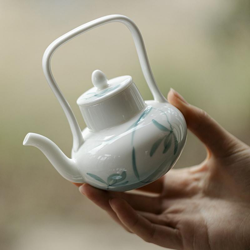 Hand Painted Orchid Ceramic Teapot with Filter Vintage Gradient Glaze Tea Set Gift for Home Decor Tea Lovers