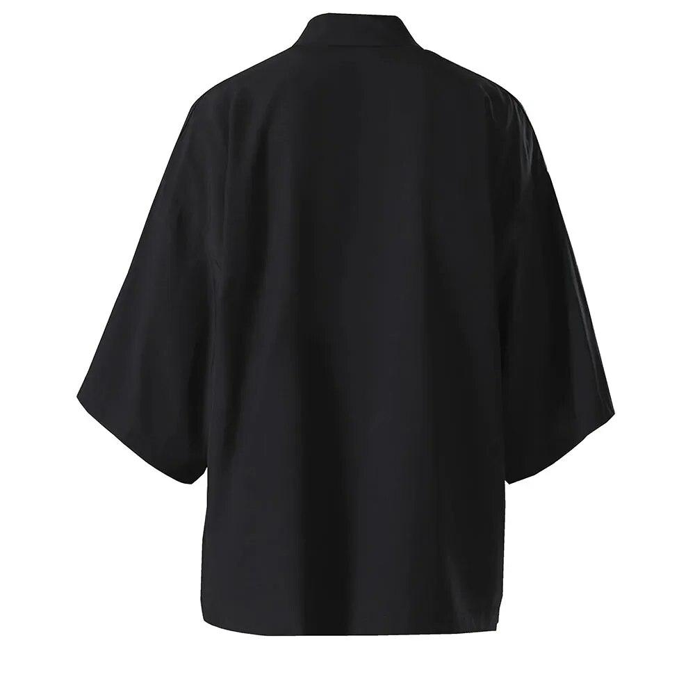 Herre Japansk Kimono Skjorter Afslappet Åben Strik Letvægts Yukata Mode Sort Cardigan 3/4 Ærme Ydertøj til Sommerferie