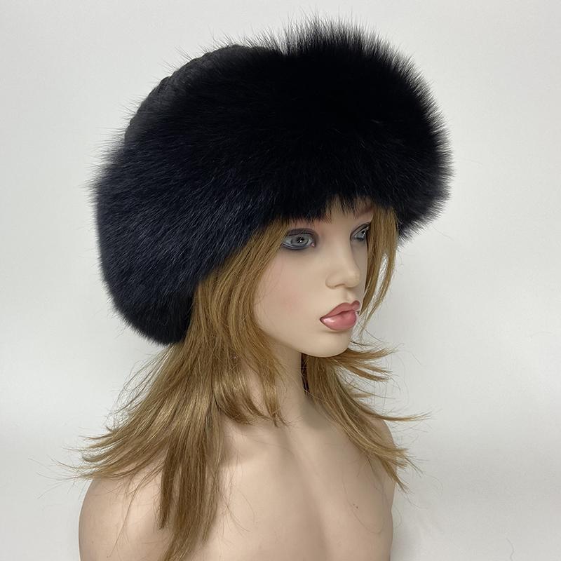 Fluffy Winter Fur Hats Women Warm Furry Outdoor Real Fur Fedora Caps Thick Bucket Snow Dome Hat