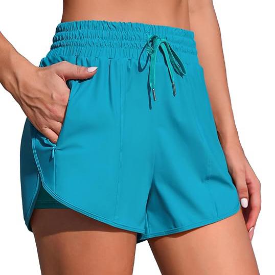 CHARMLEAKS Women's High Waisted Swim Shorts Drawstring Board Shorts with Zipper Pockets Liner