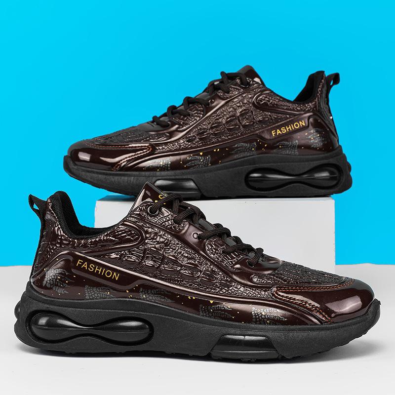

Мужская обувь осень новая высококачественная с узором крокодила, повседневные амортизирующие кроссовки на воздушной подушке, спортивная трендовая обувь черного цвета 44 коричневый