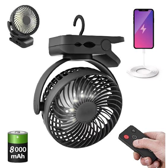 Outdoor camping family gathering mobile cold fan 8000mAh Portable Camping Fan with LED Lantern&Hanging Hook-35H Rechargeable black 8000mah