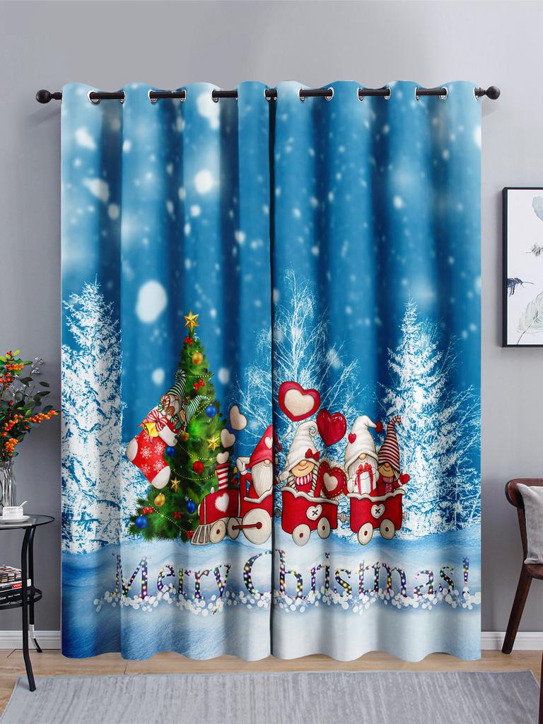 Curtains Cartoon Santa Holiday Curtains Bedroom Living Room Blackout Curtain Perforated