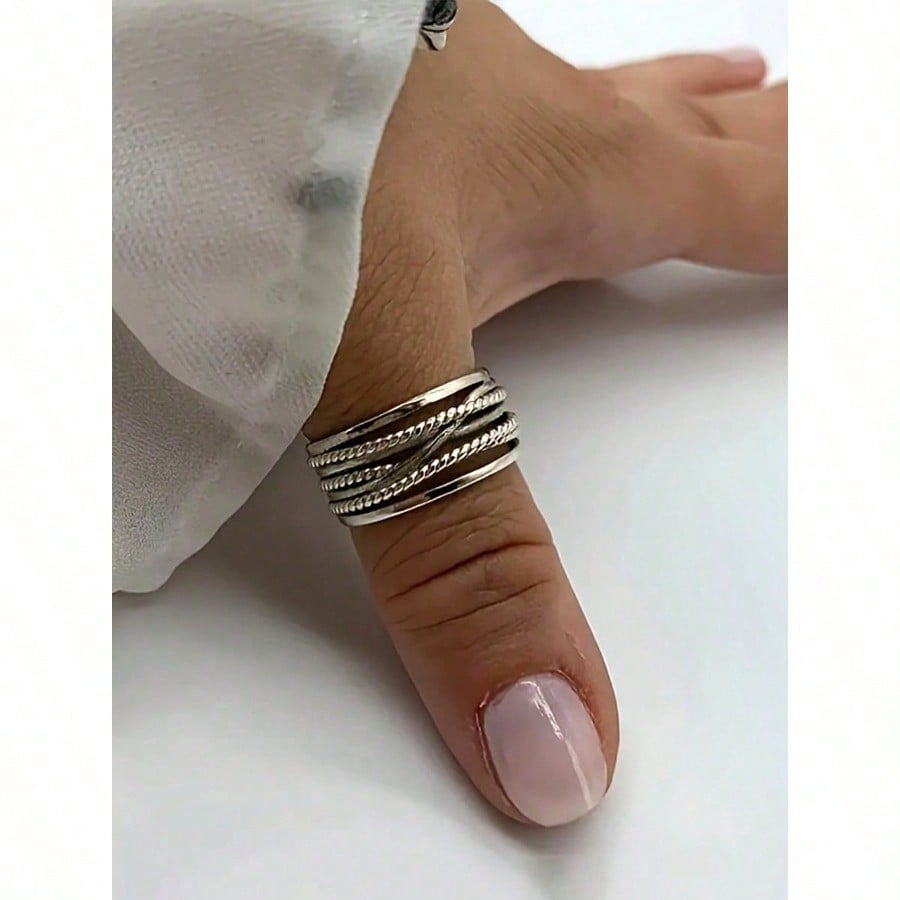 1 Stück Vintage Königlicher Stil Daumen gestrickter mehrschichtiger offener Ring, dicker verstellbarer Ring, robuster böhmisch eleganter Ring