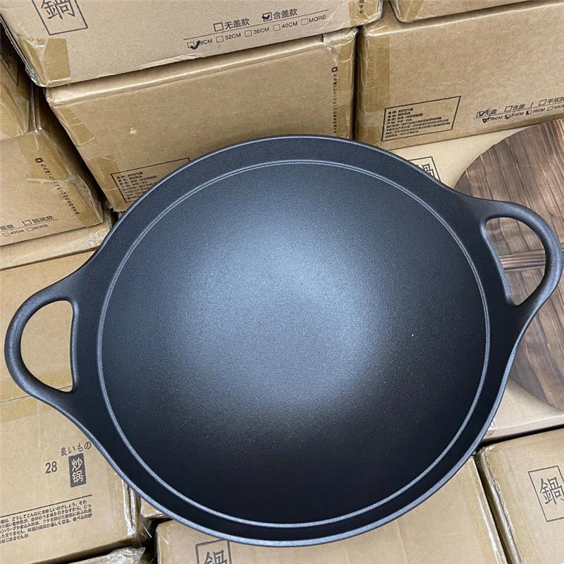 40cm large cast iron Frying pan Cast iron pot Household large pot Deepen Old Style Double Ear Pot Household stir fryer wok