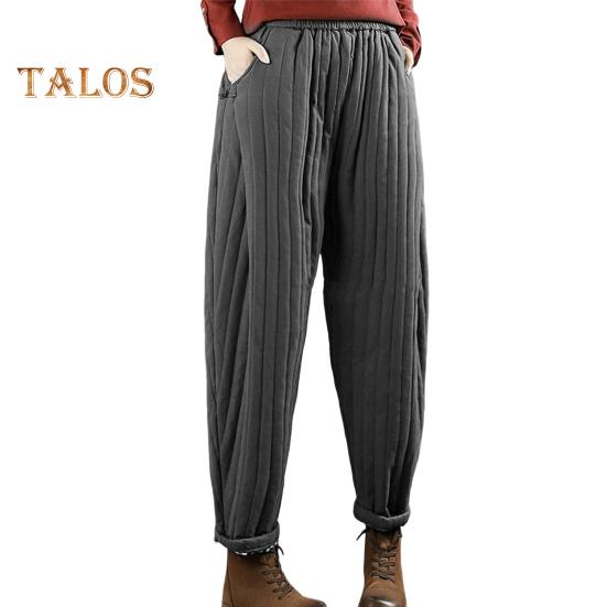 Women Casual Pants Elastic High Waist Loose Fit Thickened Sweatpants with Pockets Solid Color Casual Trousers