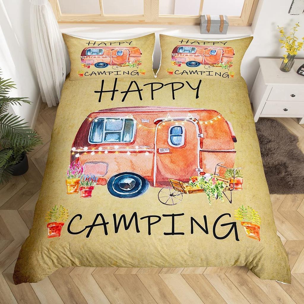 Rustikales Bauernhaus Camper Bettbezug King für Junge Mädchen Blume Happy Camping Bettwäscheset Weltraum Stern Glitzer Galaxie Bettdeckenbezug