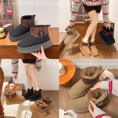 Autumn and Winter New Large Size Snow Boots Women's Short Tube Thickened Leopard Print Bread Shoes Velvet Warm Snow Cotton