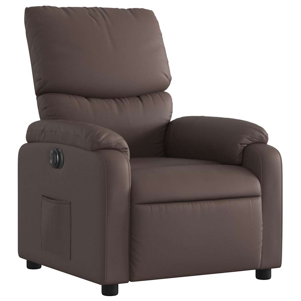 Electric Recliner Chair Brown Faux Leather